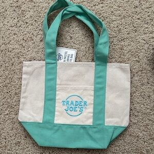 Trader Joe's Cream and Mint Green Canvas Tote (1)